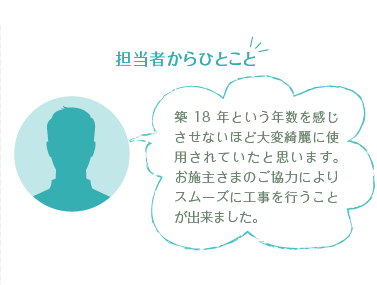 �S���҂���ЂƂ��Ɓ@�z18�N�Ƃ����N�������������Ȃ��قǑ���Y��Ɏg�p����Ă����Ǝv���܂��B���{�傳�܂̂����͂ɂ��X���[�Y�ɍH�����s�����Ƃ��o���܂����B