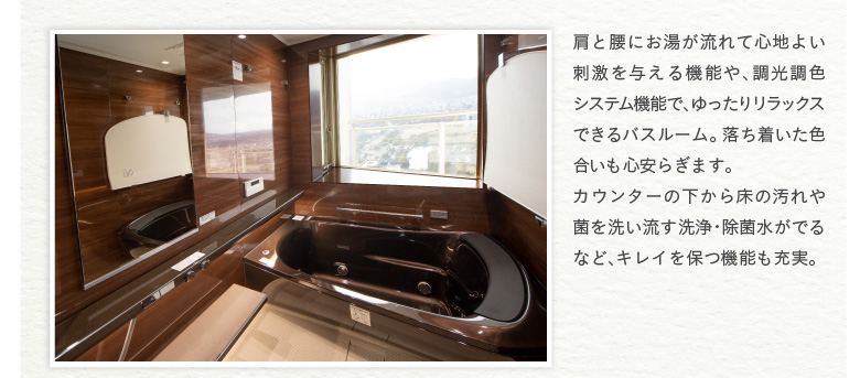 ���ƍ��ɂ���������ĐS�n�悢�h����^����@�\��A�������F�V�X�e���@�\�ŁA������胊���b�N�X�ł���o�X���[���B�����������F�������S���炬�܂��B�J�E���^�[�̉����珰�̉����ۂ�􂢗������E���ې����ł�ȂǁA�L���C��ۂ@�\���[���B